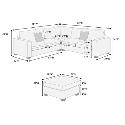 Modern Style L-Shaped Sectional Set With Ottoman Home Essentials