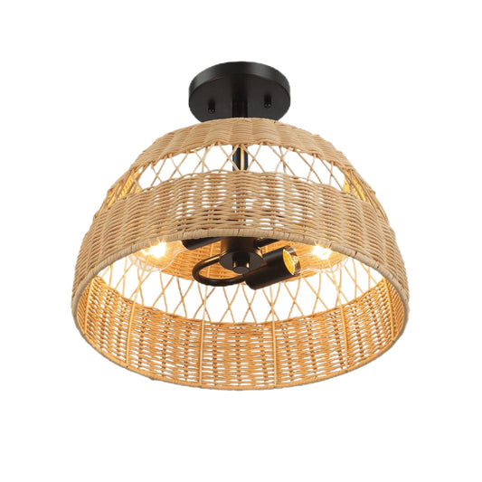 Twinkle - Double Lights Semi Flush With Shade - Black / Rattan Ashcroft Furniture