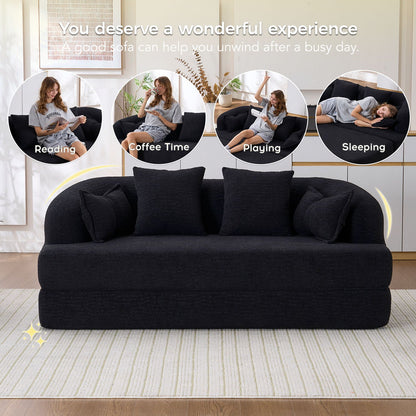 Foldable Sofa Bed, Boneless Couch Convertible Sleeper With 4 Pillows Home Essentials