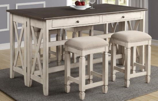 Drop Leaf Table With 4 Stools - Antique White Bernards Furniture