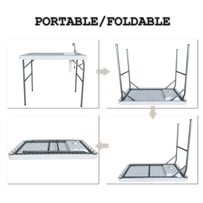 Outdoor Fish And Game Cutting Cleaning Table With Sink And Faucet - Off White Home Essentials