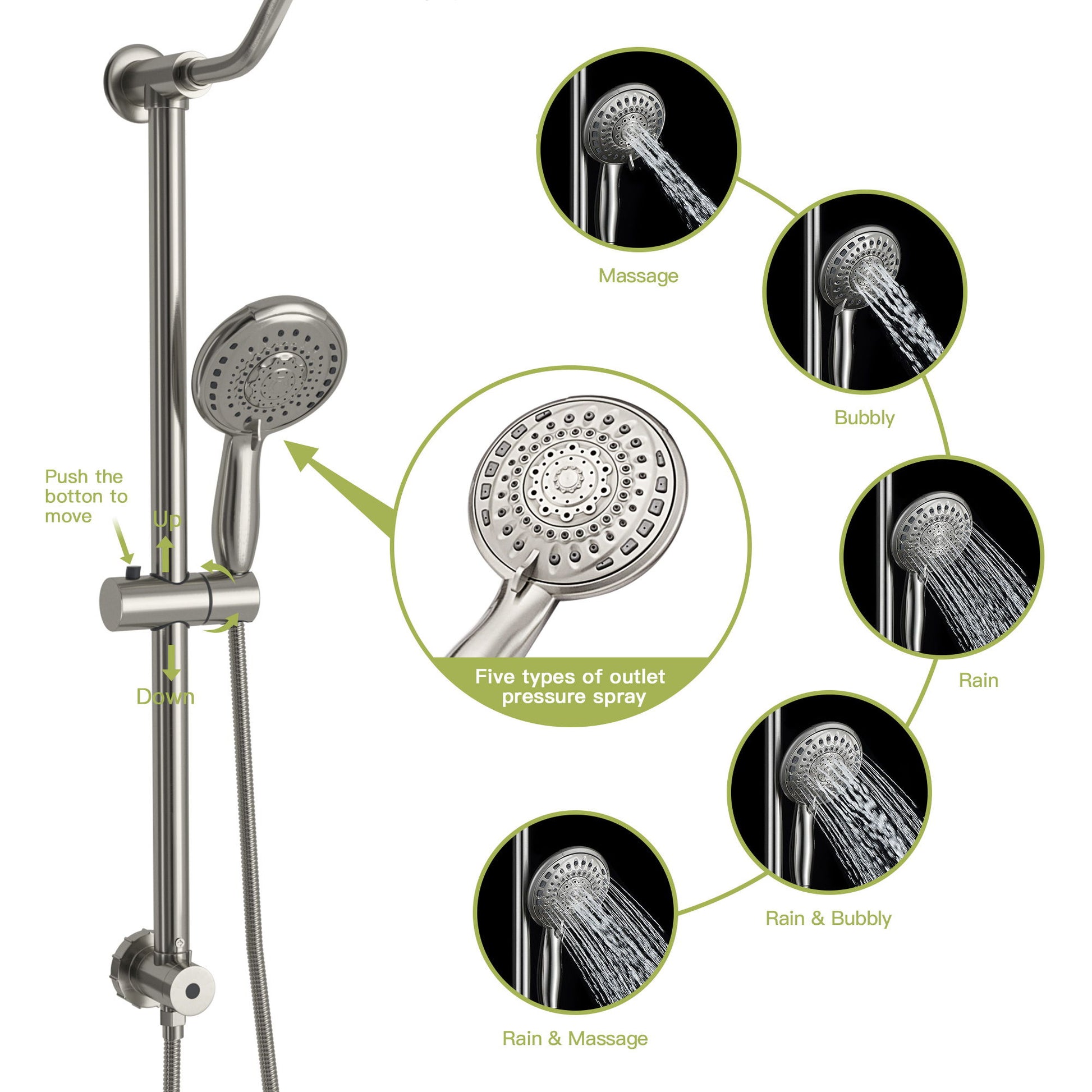 Shower System With 5 Function Rain Hand Shower And Slide Bar Combo Daily Nest