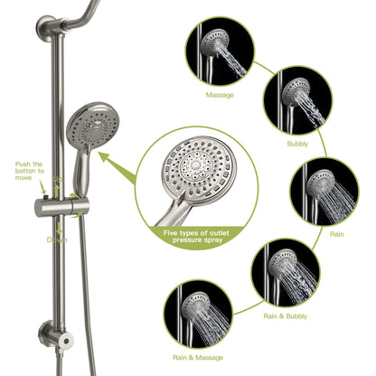 Shower System With 5 Function Rain Hand Shower And Slide Bar Combo Daily Nest