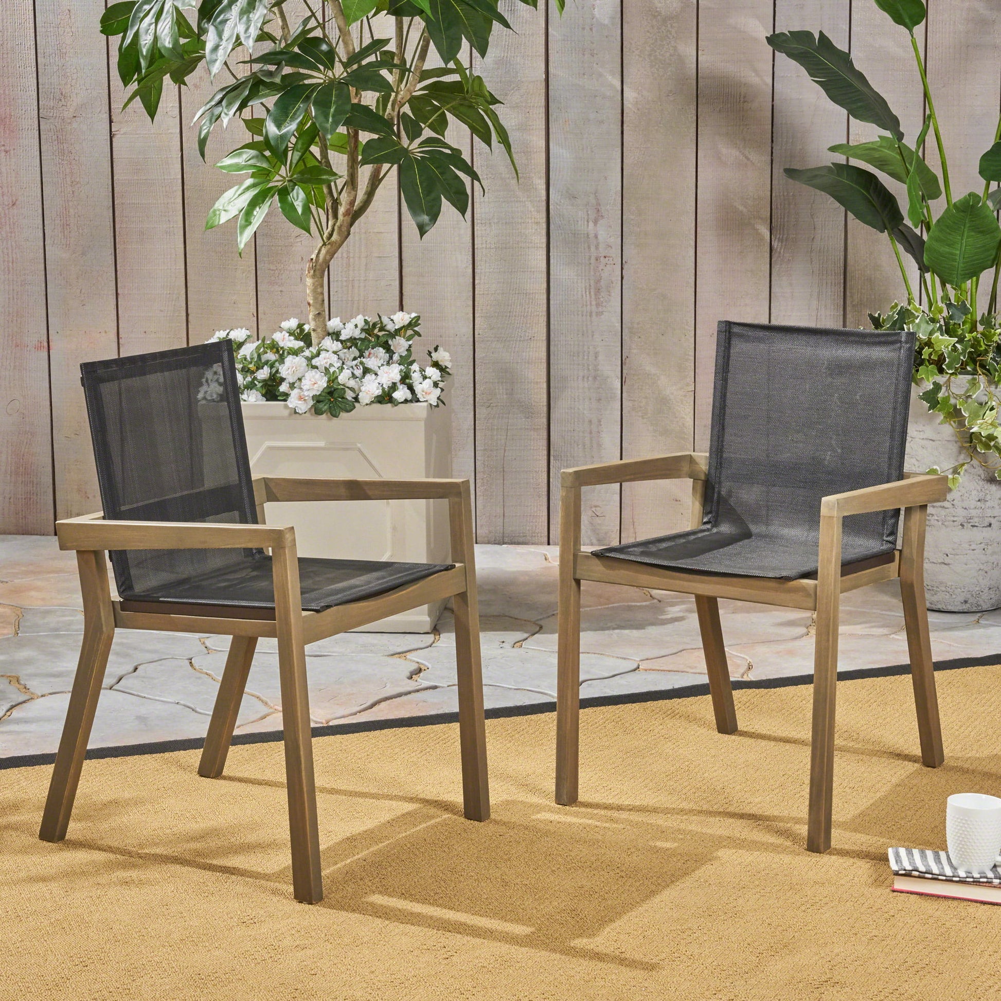 Belfast - Dining Chair With Acacia Wood Frame And Mesh Seating (Set of 2) Noble House