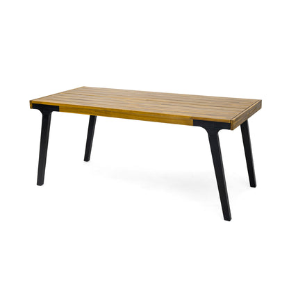 Acacia Wood Patio Dining Table, 69"L Rectangle Outdoor Table - Teak / Black Noble House
