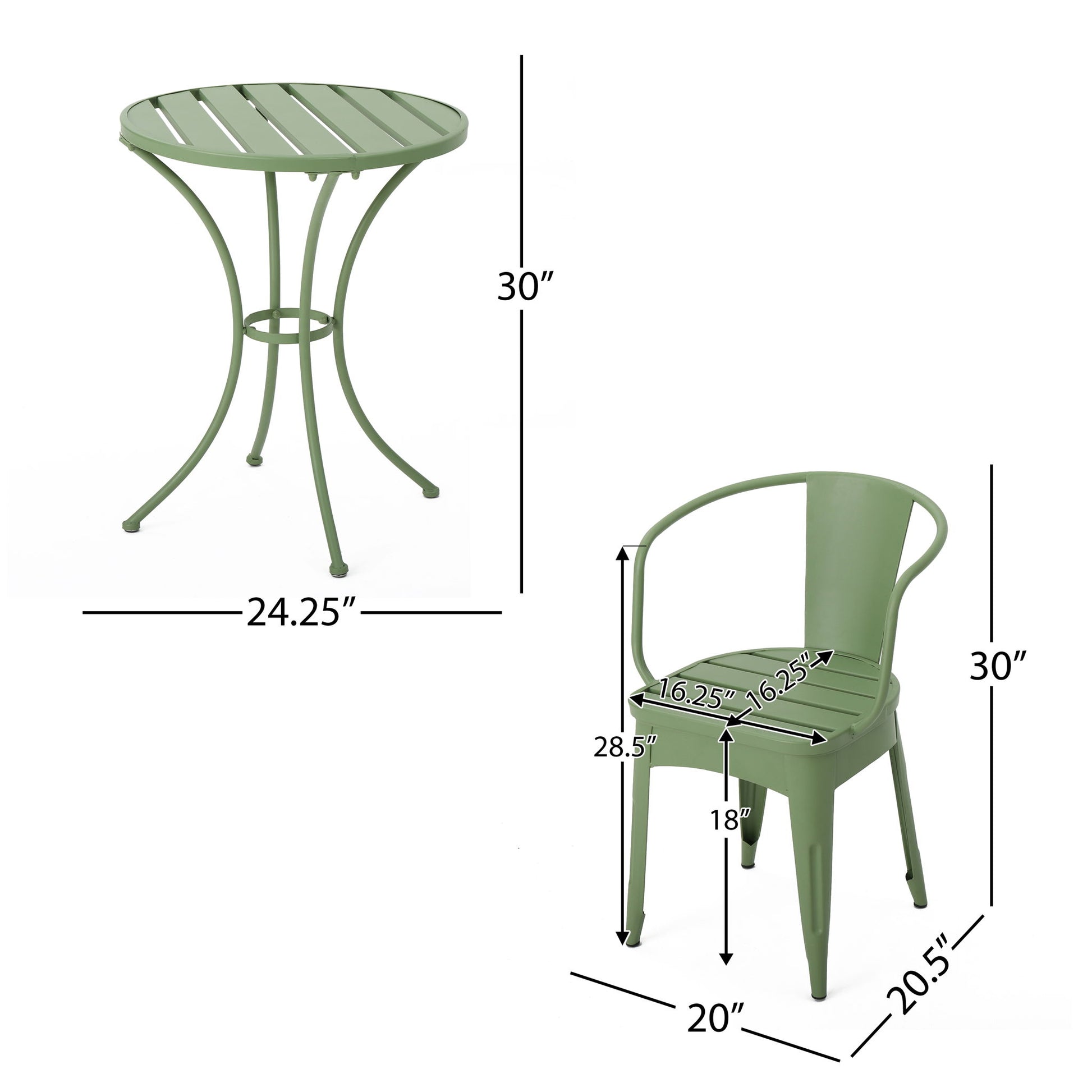 3 Piece Bistro Set With Table And 2 Chairs - Green Noble House