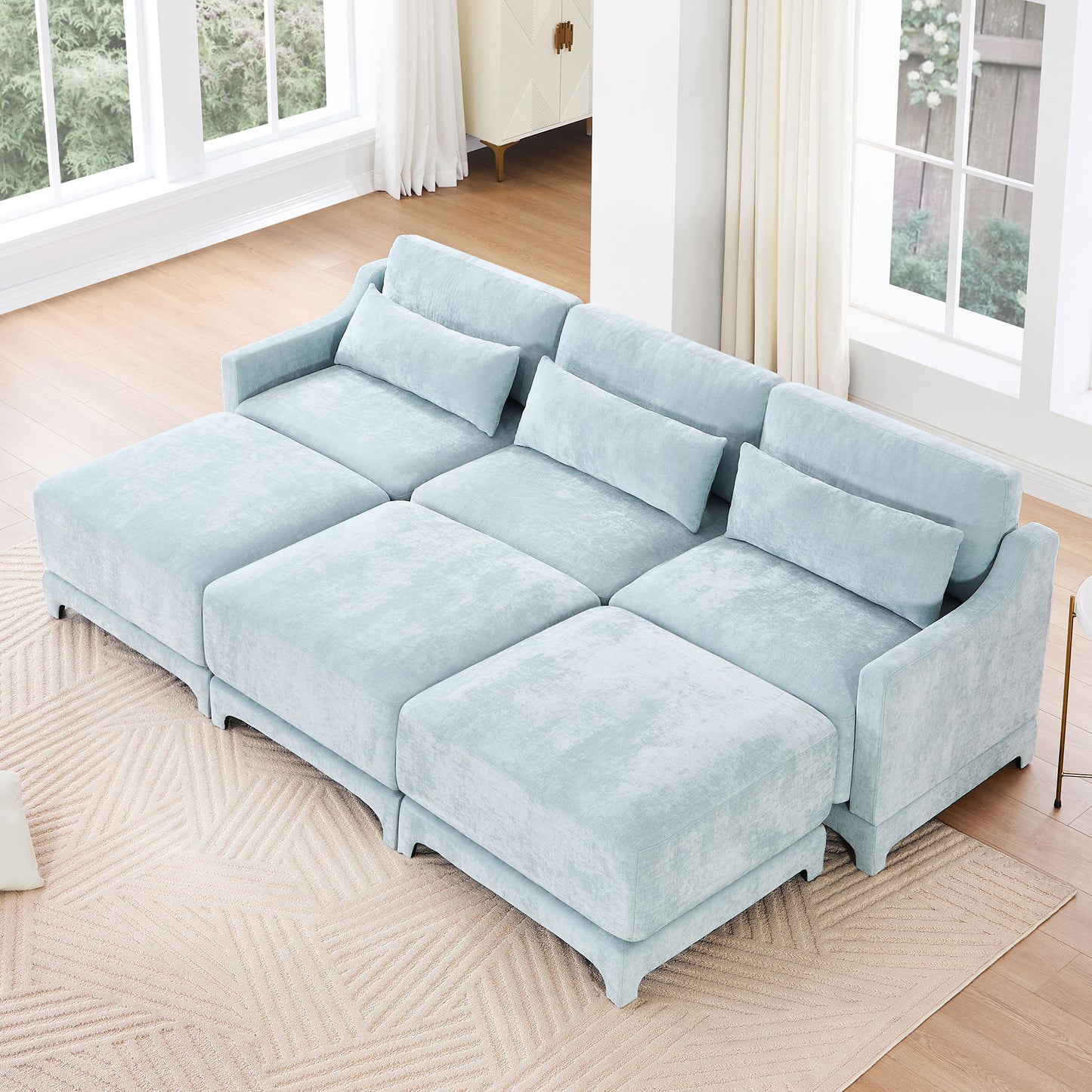 Stylish Sofa With Ottoman And Lumbar Pillows, Ergonomic Design Home Essentials