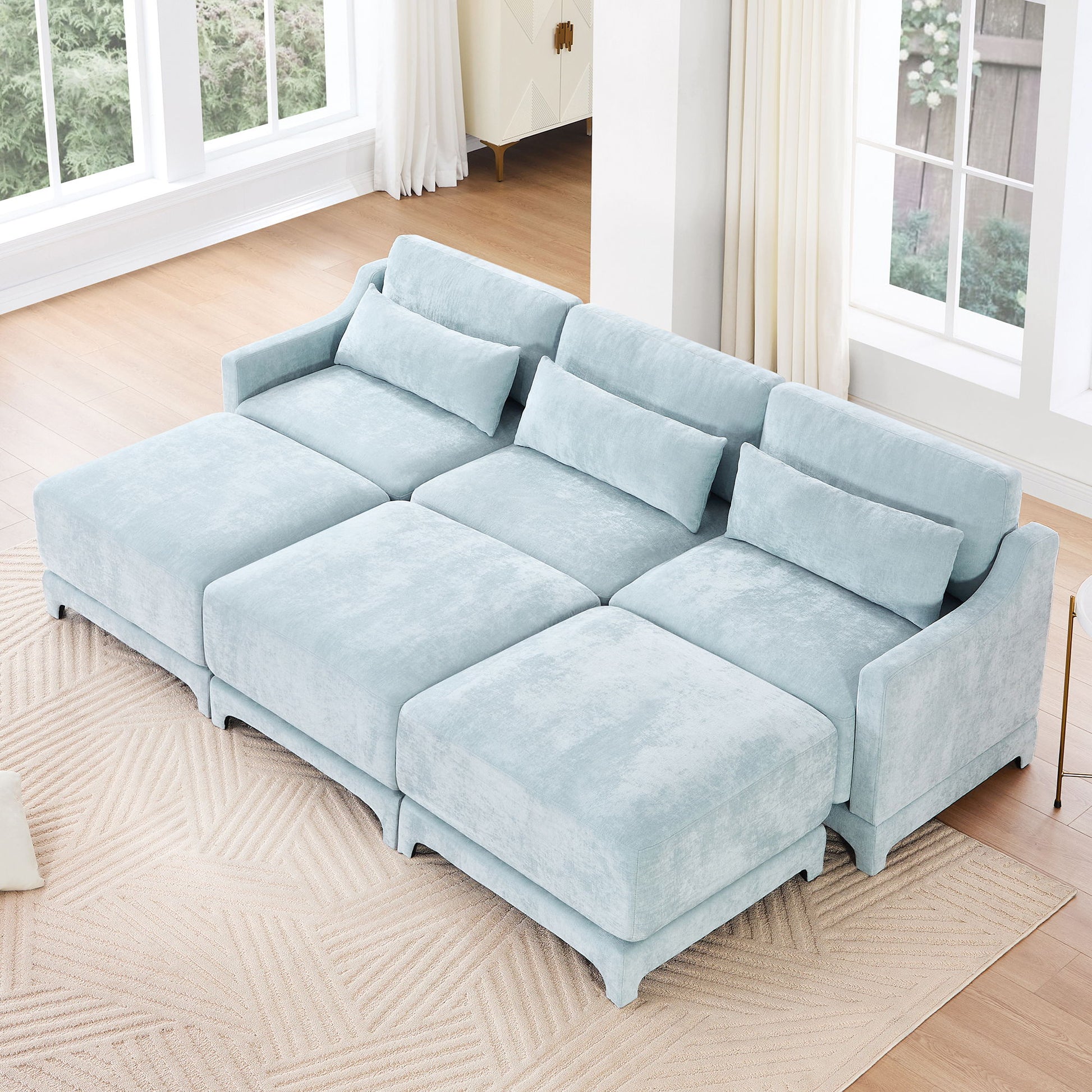 Stylish Sofa With Ottoman And Lumbar Pillows, Ergonomic Design Home Essentials