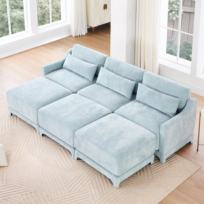 Stylish Sofa With Ottoman And Lumbar Pillows, Ergonomic Design Home Essentials