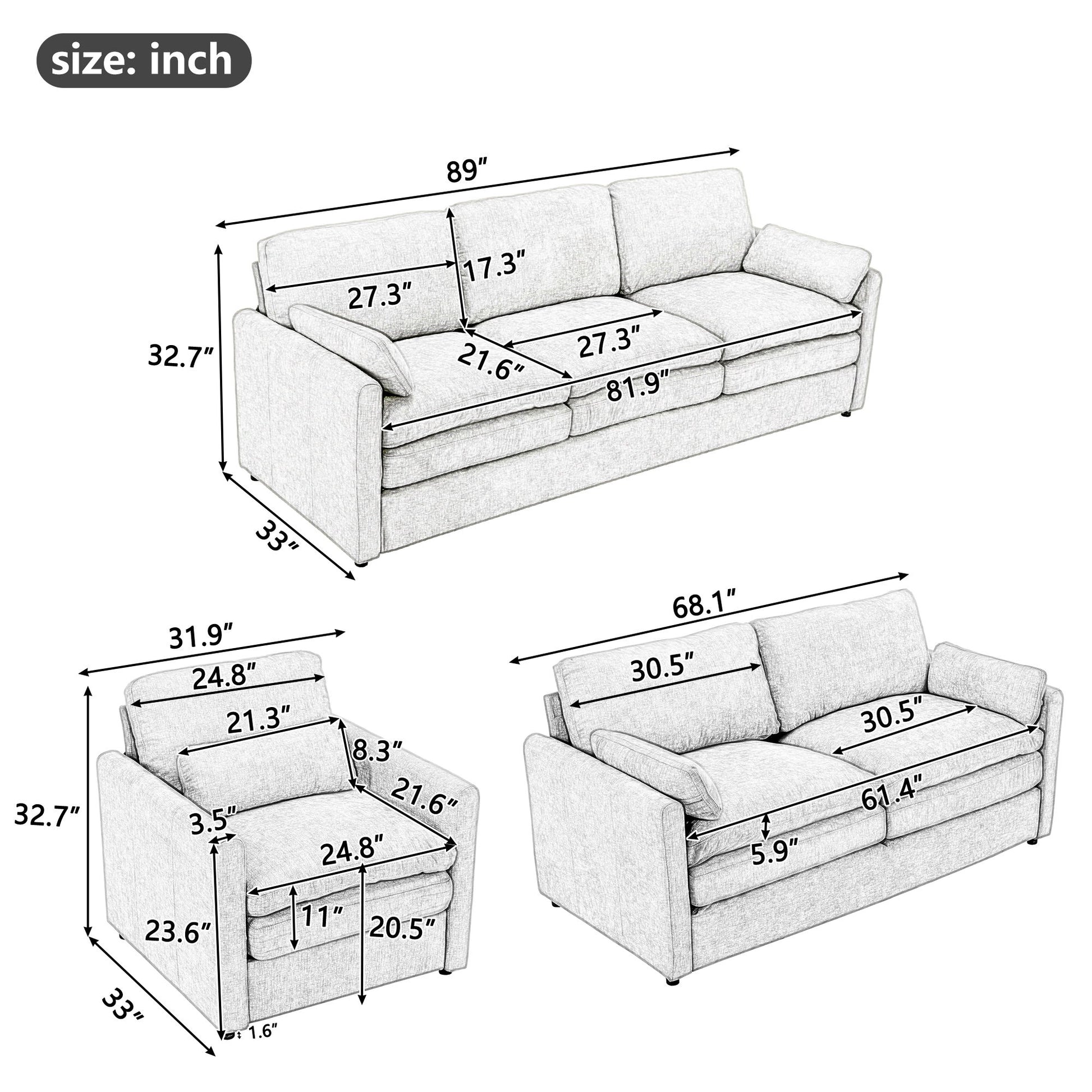 Cozy Sofa Set Oversized Comfy Cloud Sofa With Double Cushion Hearth and Haven