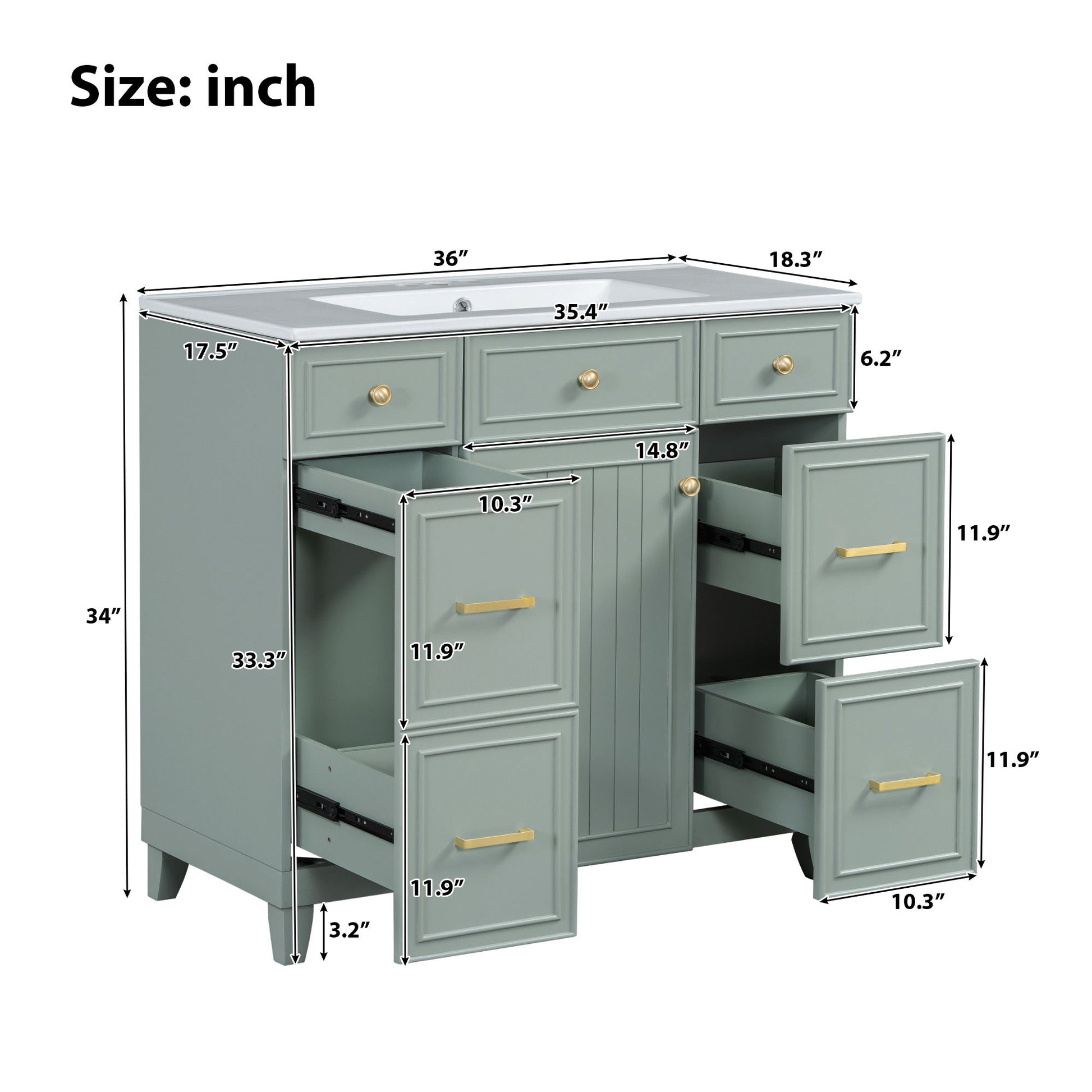 Bathroom Vanity With Ceramic Sink, Soft Close Doors, Adjustable Shelves Hearth and Haven