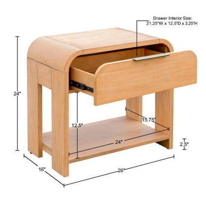 1 Drawer Waterfall Nightstand With Mid Century Design - Natural JLA