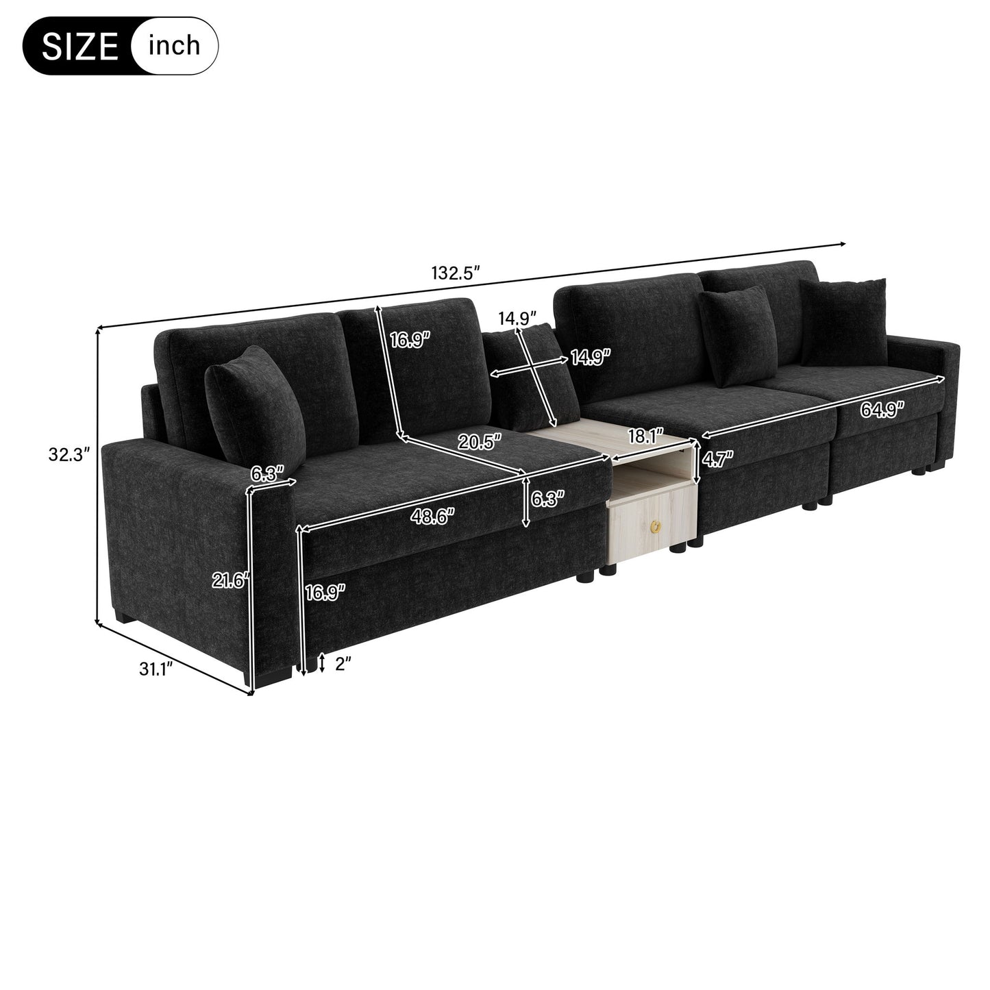Modular Sofa Couch With Storage Armrest And Center Console Noble House