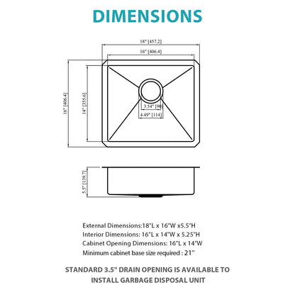 Modern Undermount Stainless Steel Kitchen Sink 16 Gauge, Deep Single Bowl Daily Nest