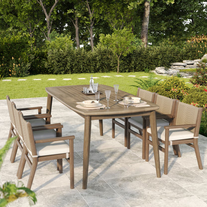 Acacia Wood Dining Table 8 Person Outdoor Table, Farmhouse Furniture For Patio, Garden, Backyard - Light Brown Noble House