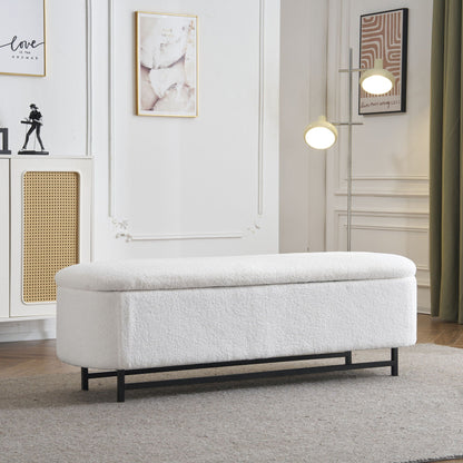 Modern Elegant Ottoman With Spacious Storage Function With Metal Feet - White / Black Noble House