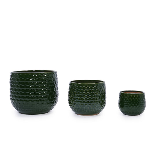 3 Pieces Flowerpot, Planter For Patio, Garden Or Windowsills - Dark Green Daily Nest