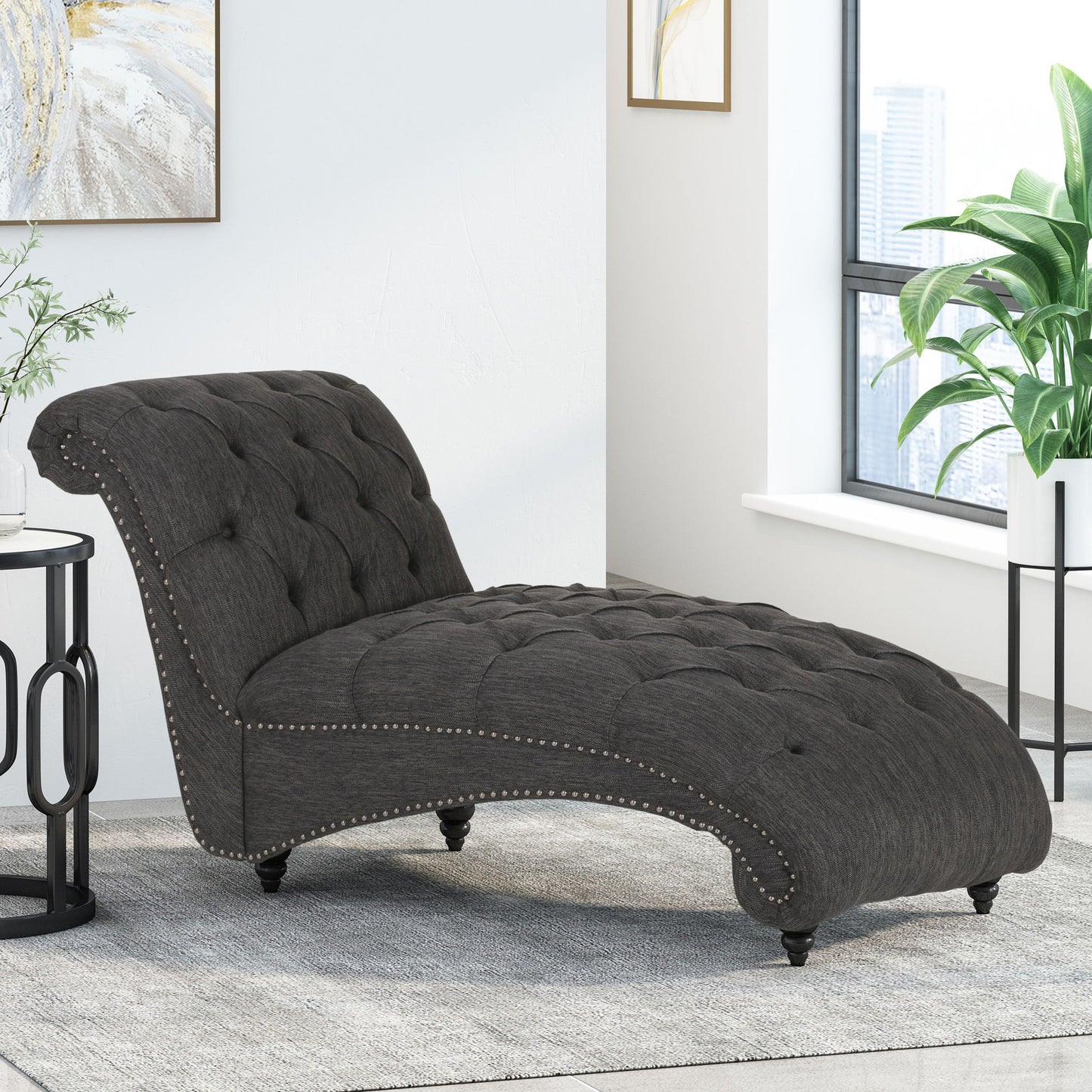 Chaise Lounge With Button Tufted Diamon Stitch Noble House