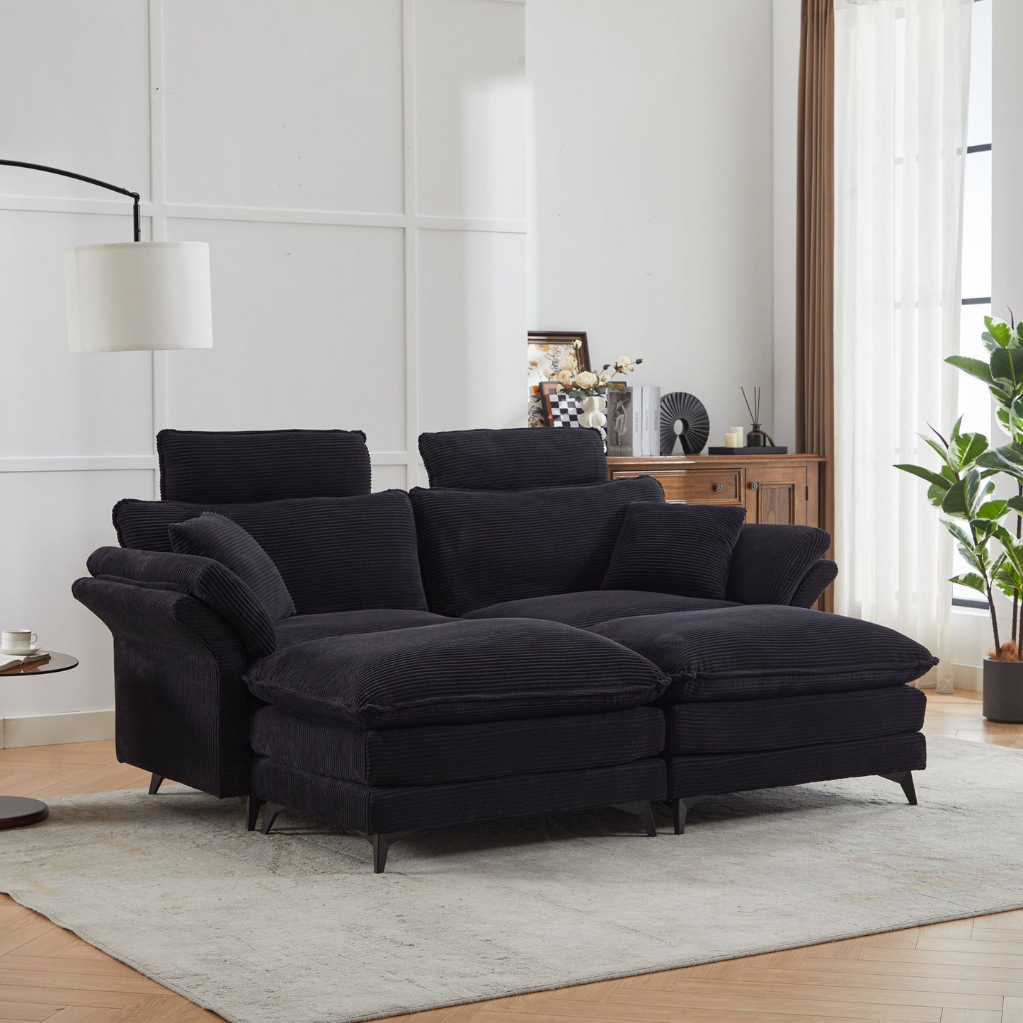 Modern Corduroy Deep Seat Sectional Sofa With Ottoman Home Essentials