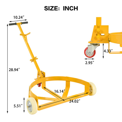 Steel Drum Dolly 55 Gallon Capacity Oil Barrel Mover With Wheels Low Profile Caddy - Yellow Daily Nest