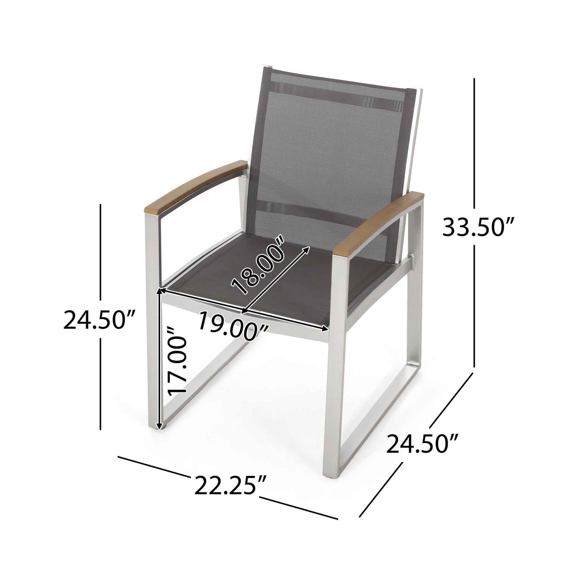 Poetic - Outdoor Dining Chair With Faux Wood Arms And Aluminum Frame (Set of 2) - Gray Noble House