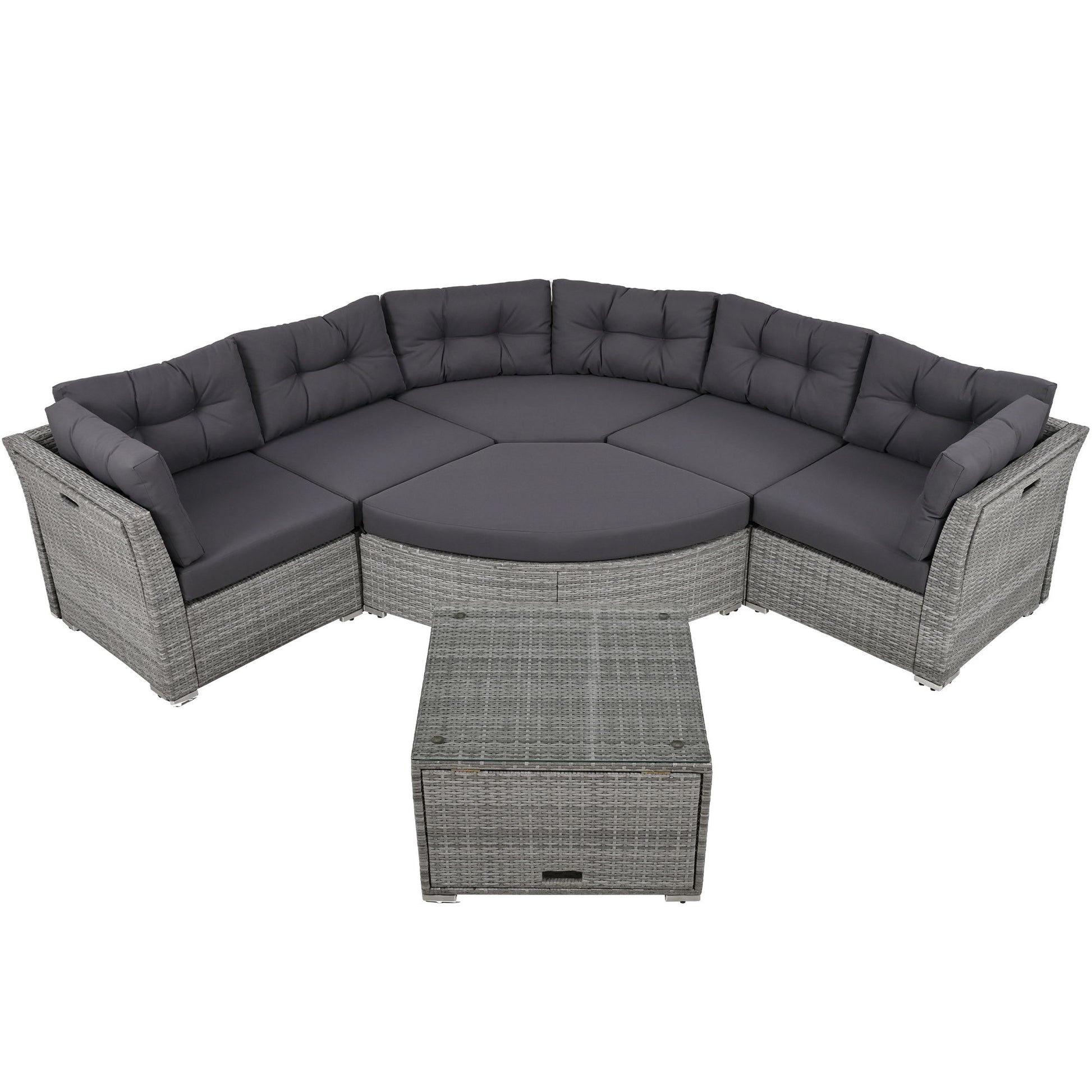 Elegant Patio Furniture Set Outdoor Daybed Rattan Sectional With Cushions And Center Table - Gray Hearth and Haven