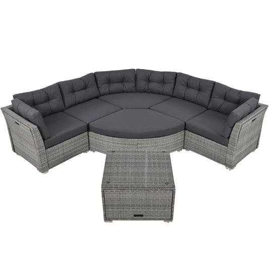 Elegant Patio Furniture Set Outdoor Daybed Rattan Sectional With Cushions And Center Table - Gray Hearth and Haven