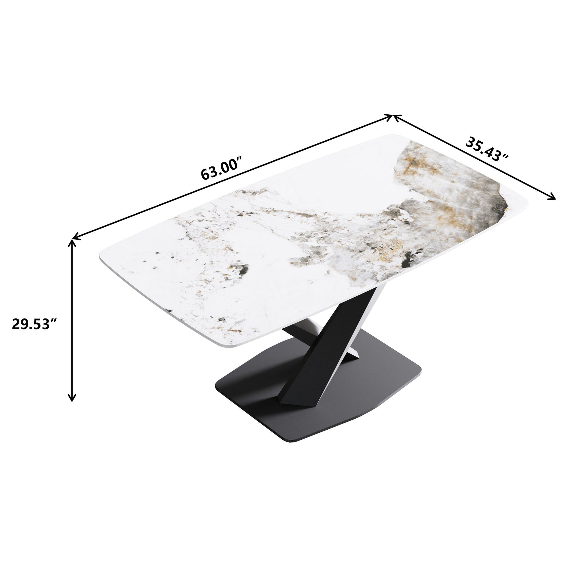 Modern Artificial Stone Pandora White Curved Metal Leg Dining Table, 6 People - Antique White Home Essentials