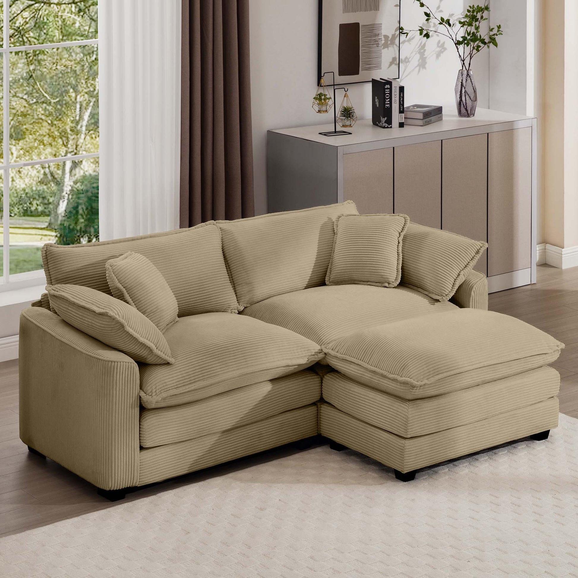 Modern Oversized Modular Cushion Sofa With Ottoman, Low Back, Deep Seating Sofa Set Home Essentials