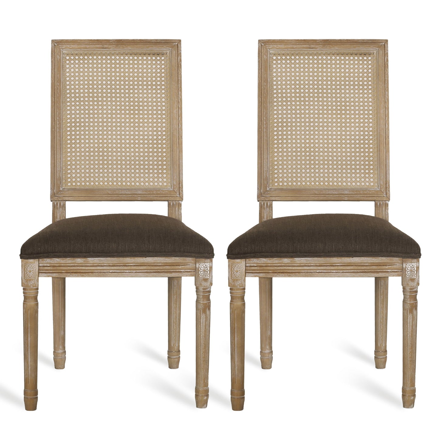 French Country Dining Chair With Rectangular Cane Backrest And Smooth Upholstered Seating Noble House