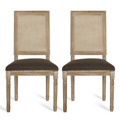 French Country Dining Chair With Rectangular Cane Backrest And Smooth Upholstered Seating Noble House