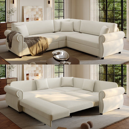 L-Shaped Sofa Couch With Pull-Out Bed Home Essentials