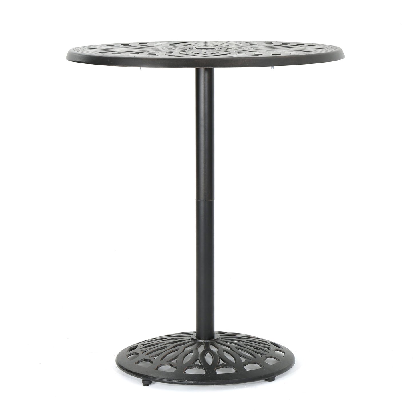 Elegant Cast Aluminum Round Bar Table With Romantic Filigree Design - Copper Noble House