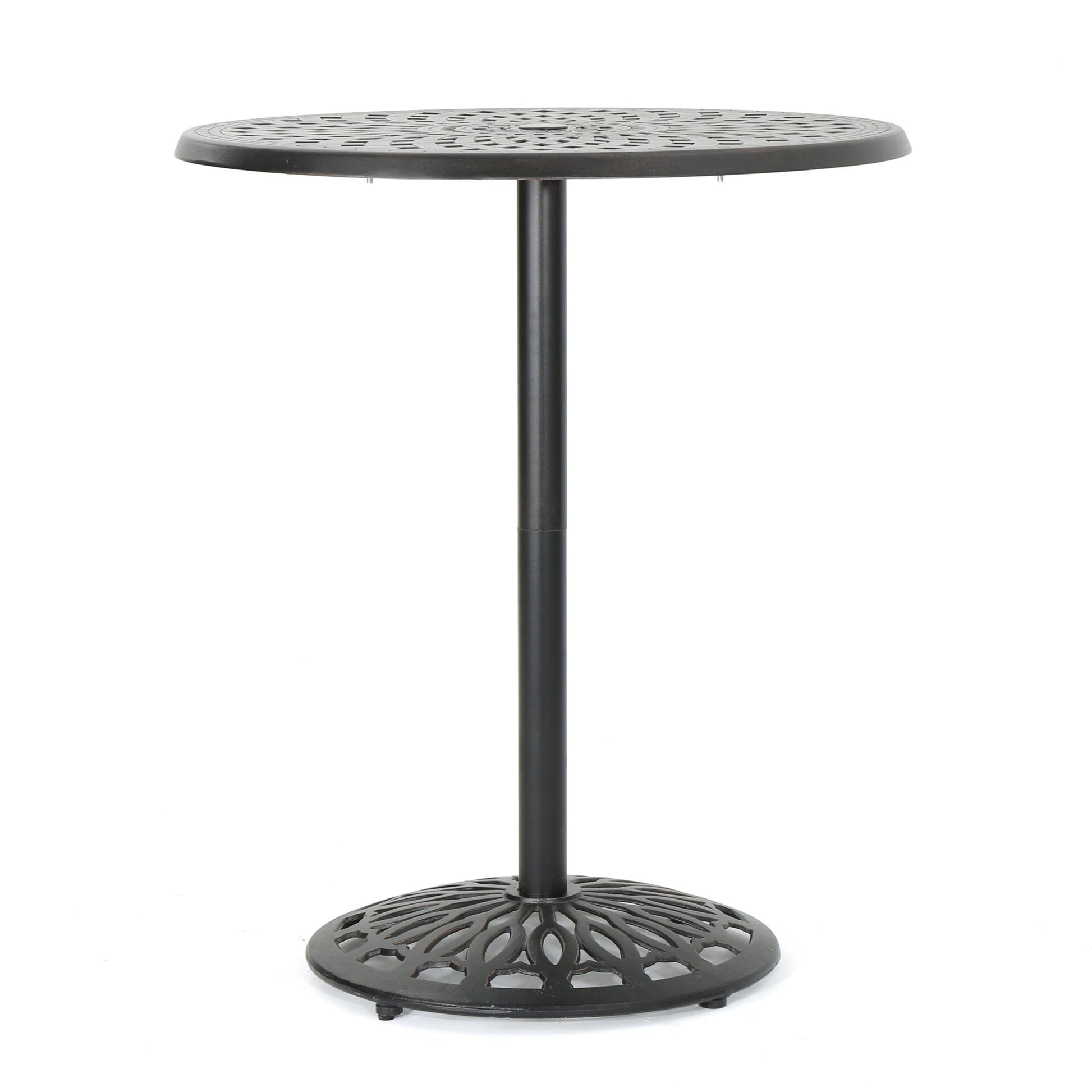 Elegant Cast Aluminum Round Bar Table With Romantic Filigree Design - Copper Noble House