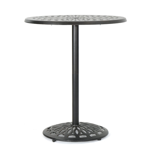 Elegant Cast Aluminum Round Bar Table With Romantic Filigree Design - Copper Noble House