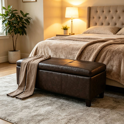 Rectangle Storage Ottoman Bench For Living Room - Brown Home Essentials
