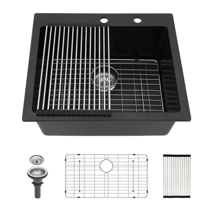 Quartz Kitchen Sink, Granite Composite, Drop In Sink With Durable Design Daily Nest