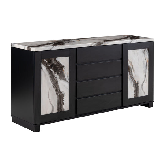 Stacey - Buffet With Storage Drawers And Marble Detailing - Black / Marble Global Furniture USA