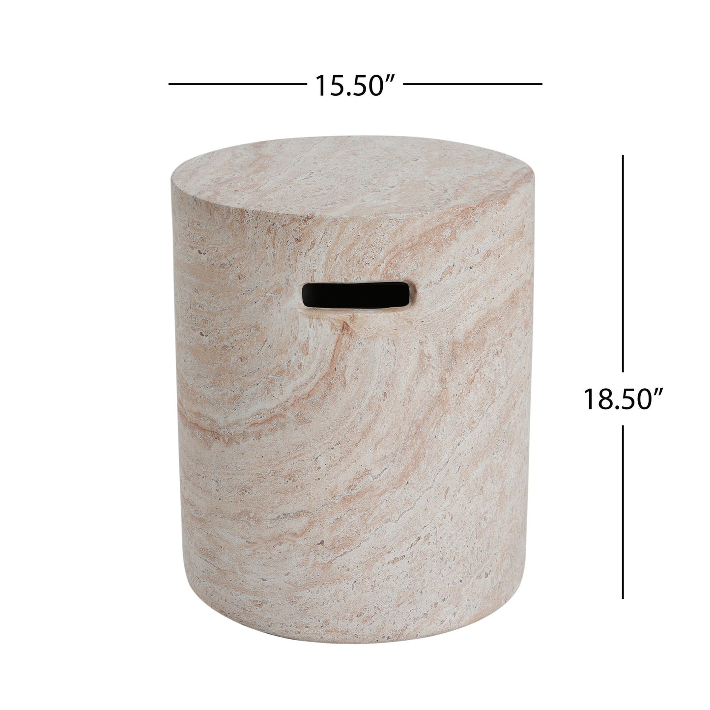 Modern Concrete Side Table With Travertine, Indoor / Outdoor Use - Beige Noble House