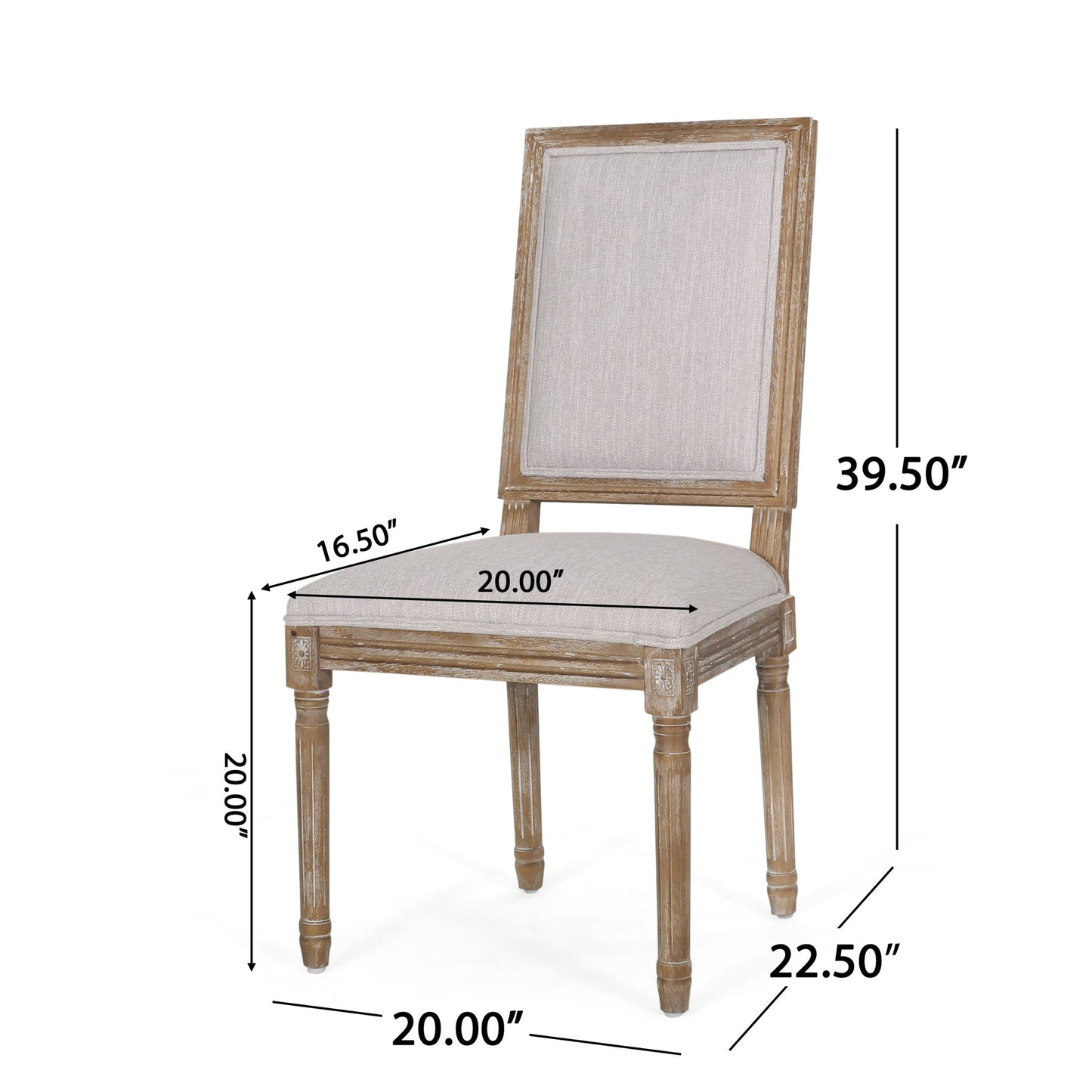 French Country Style Dining Chair With Upholstered Seating And Fluted Legs Noble House
