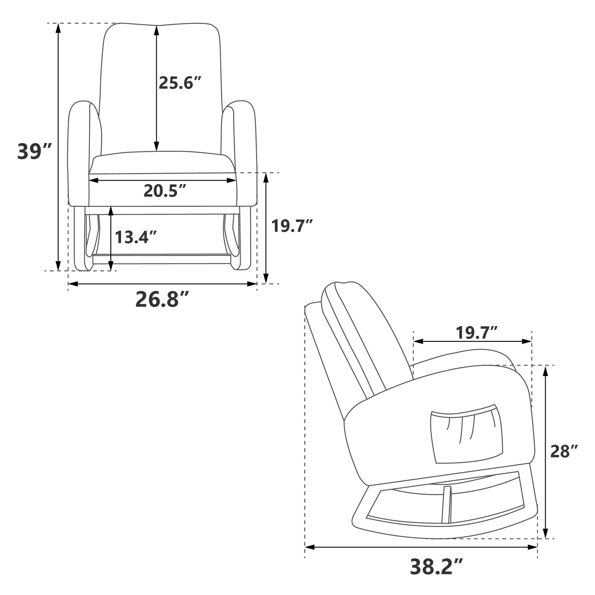 Modern Accent Rocker Armchair With Side Pocket, Upholstered High Back Home Essentials