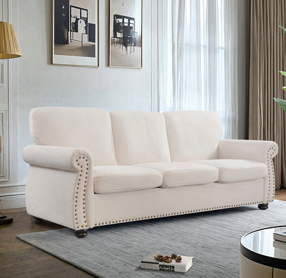 Soft Sofa, Upholstered 3 Seater Couch With High Density Foam, Loose Back Cushions And Turned Legs US Pride
