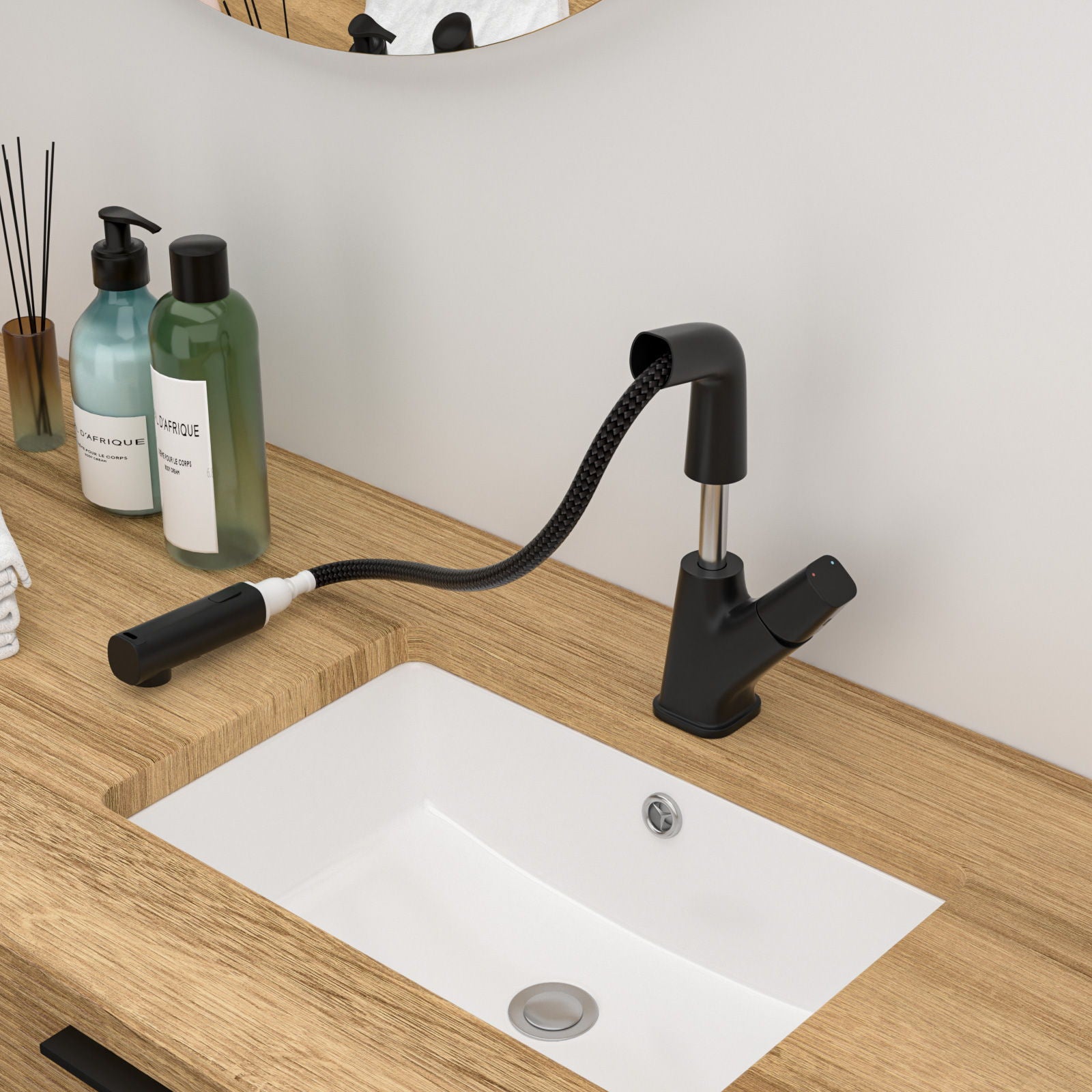 Pull Down Bathroom Sink Faucet With Three Water Modes And Construction - Matte Black Daily Nest