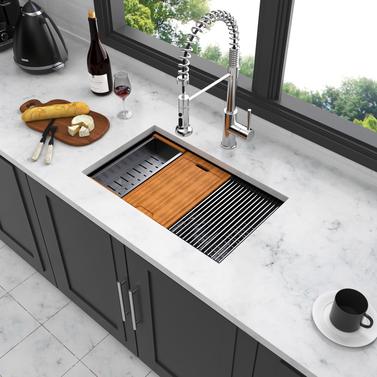 Workstation Kitchen Sink,Single Bowl Undermount Daily Nest