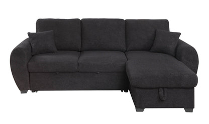 Veronica - Teddy Fleece Reversible Sleeper Sectional Sofa With Storage Chaise - Black