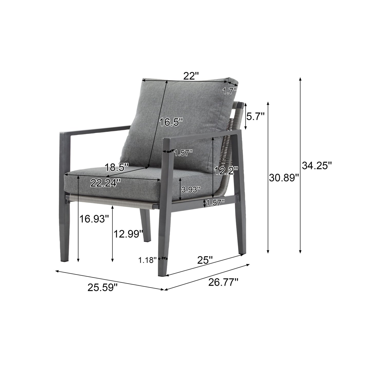Modern Lounge Chair With Rope Accents And Cushions Noble House