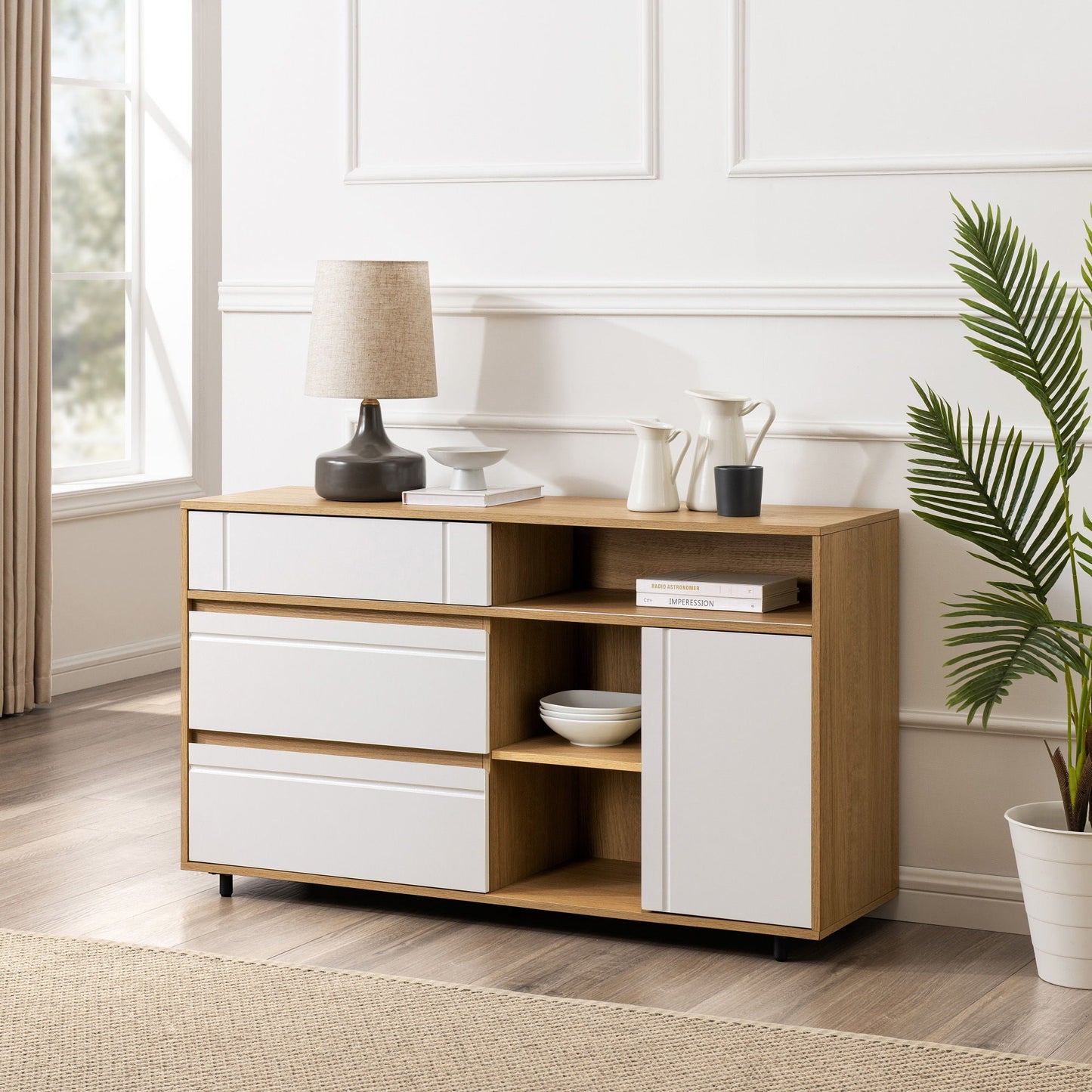 Contemporary Detailed Door Sideboard With Open Storage Walker Edison