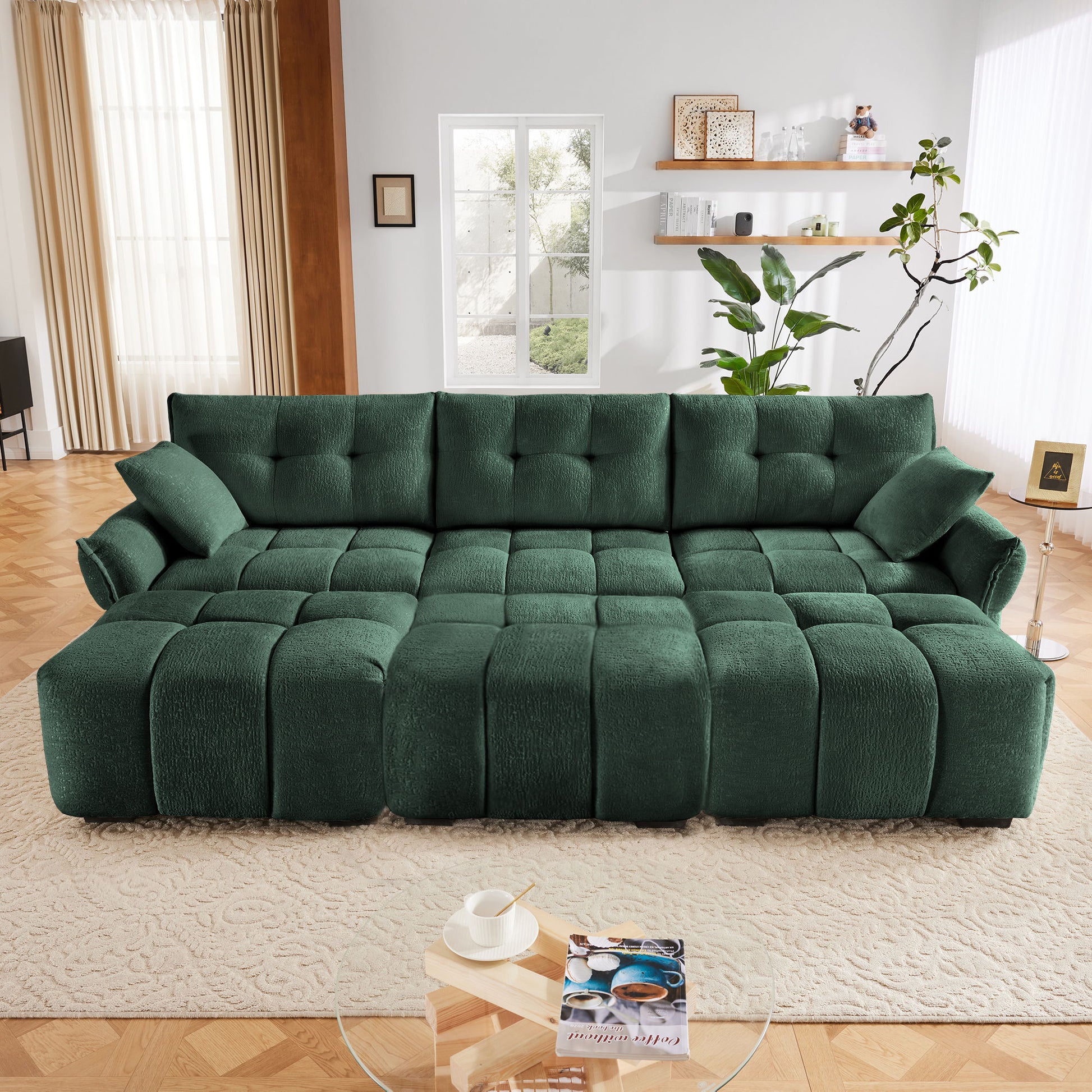 Sofa Set With Ottoman And Pillows, Textured, High Resilience Cushions Home Essentials