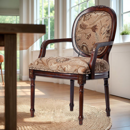 Bernice - Oval Back Chair With Floral Carvings - Brown / Beige Gray Ridgecrest Home