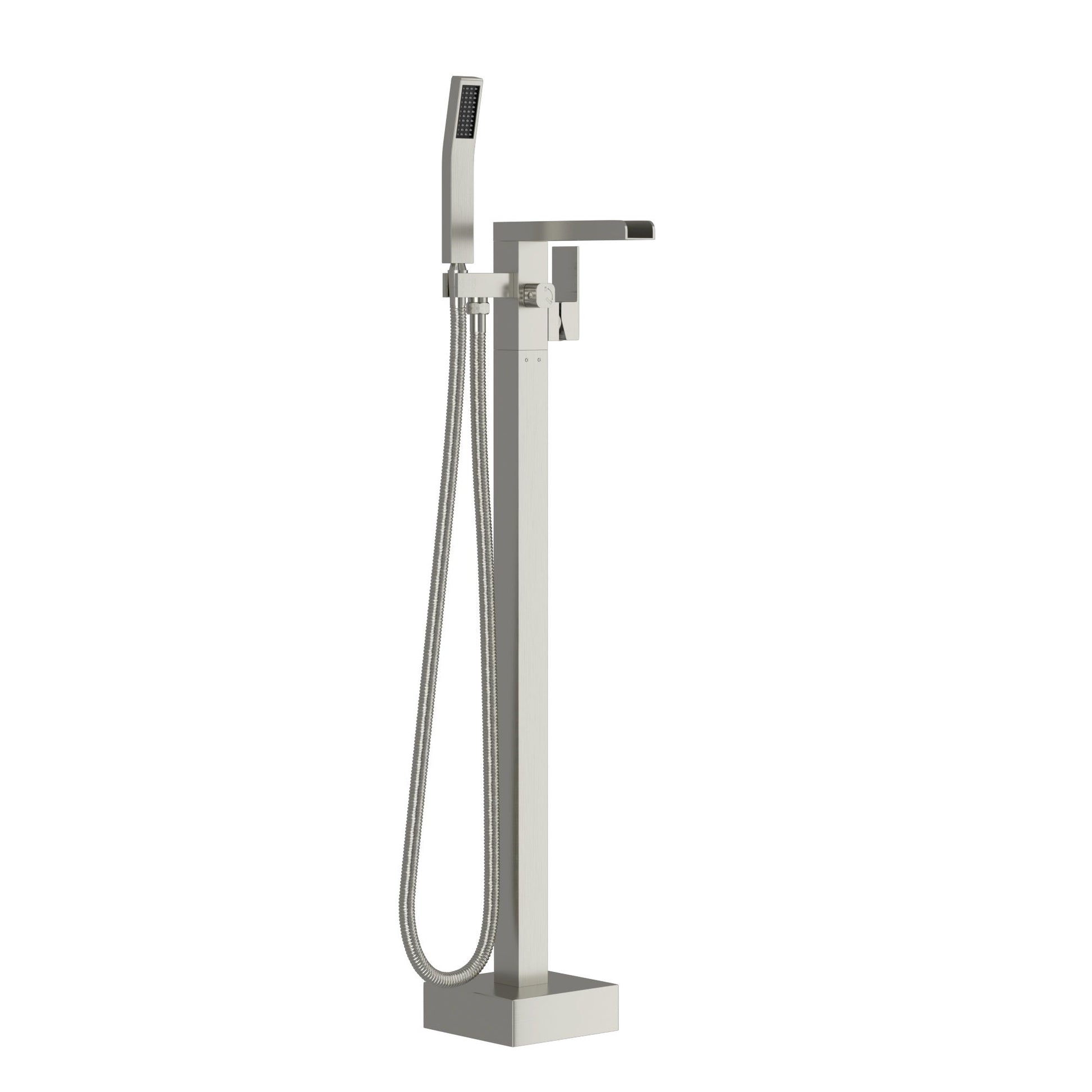 Freestanding Bathtub Faucet Waterfall Tub Filler Floor Mount Solid Brass With Hand Shower - Brushed Nickel Daily Nest